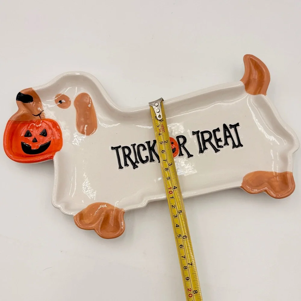 Boston Warehouse Halloween Ghost Dog Dachshund Ceramic Platter Trick Or Treat